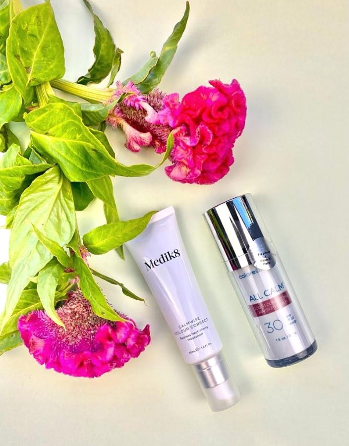Effective products for helping to treat Rosacea as well as reducing redness. Medik8 Calmwise Colour Correct and Colorescience All Calm. 