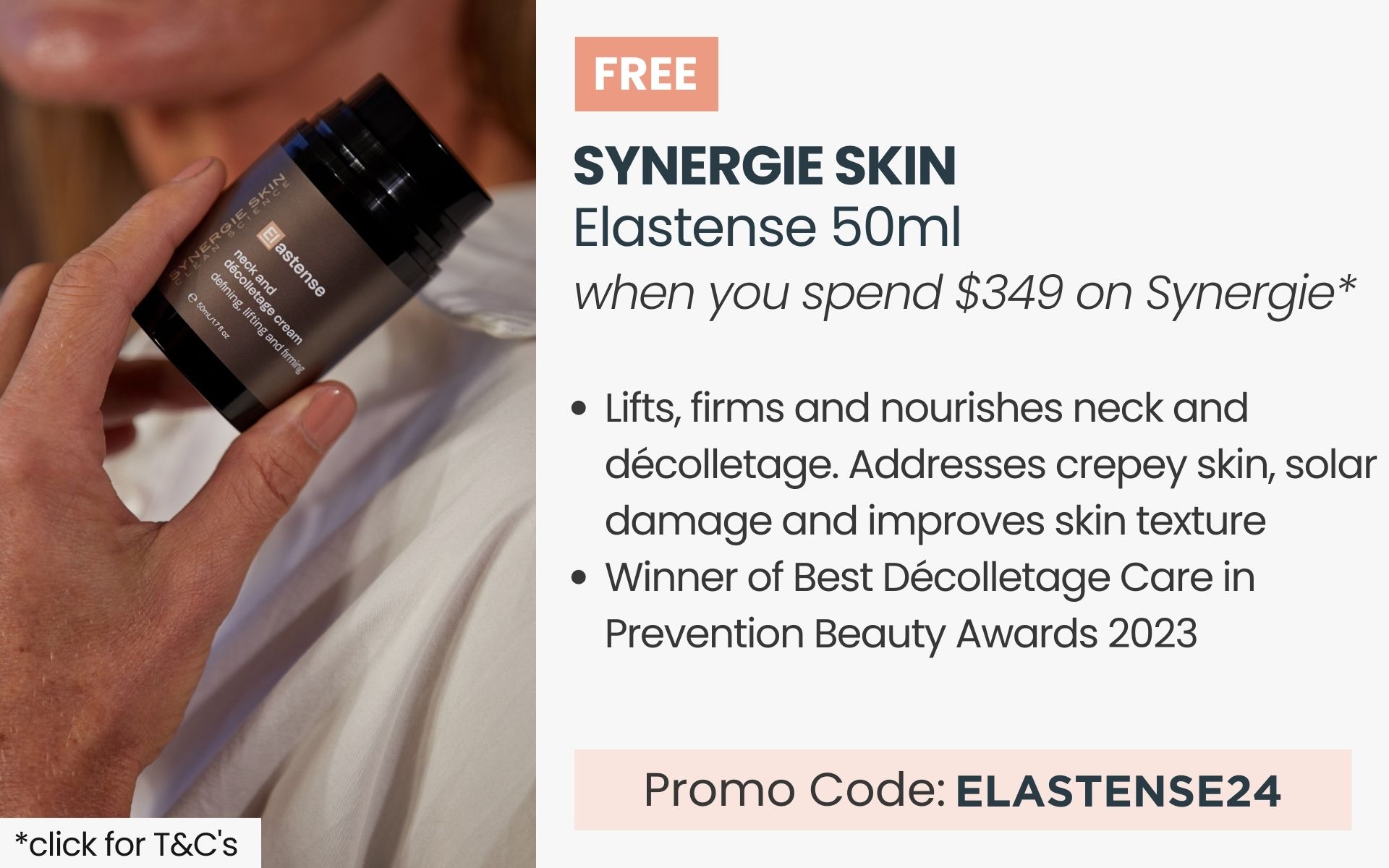 FREE Synergie Skin Elastense 50ml worth $149. Min spend $349 on Synergie. Promo Code: ELASTENSE24
